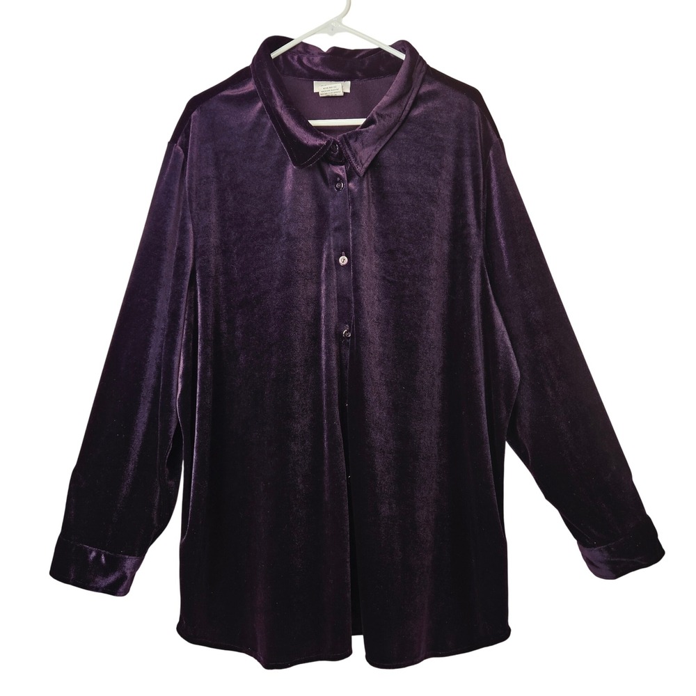 CW Classics Black/Purple Velvet Button Up Shirt Long Sleeve 3X Whimsigoth Goth‎
